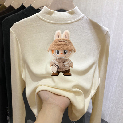 男女童装加厚德绒打底衫内搭秋冬装儿童长袖磨毛半高领白色上衣服