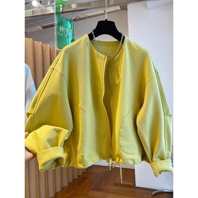 高级感黄色无领外套女春秋2025新款宽松休闲薄款拉链卫衣开衫上衣
