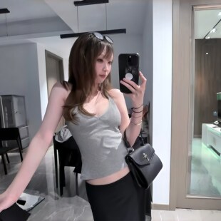 hs01纯欲风V领蕾丝花边女吊带背心一体固定杯美背打底吊带小背心
