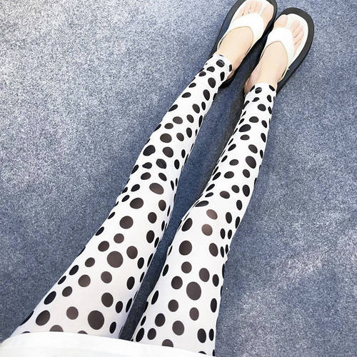 S003夏季新款印花网纱打底裤女大码高腰高弹九分小脚裤百搭防晒防