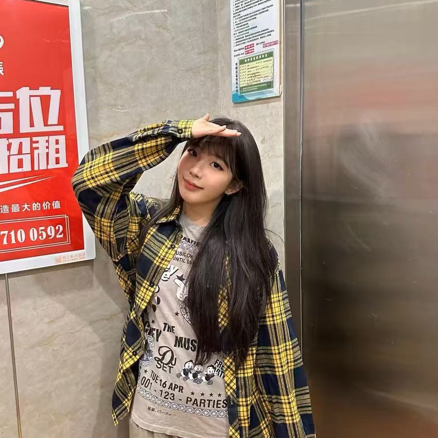 港风复古chic格子衬衫女春秋冬季高级设计感美式潮牌小众上衣外套
