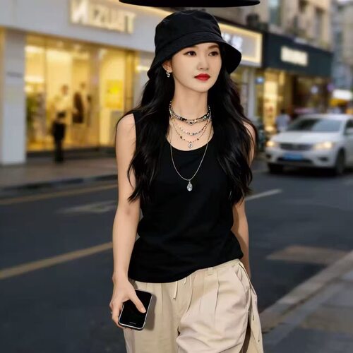 ZY723ZM79白色吊带背心女内搭夏新款显瘦大码遮肚慵懒感外穿上衣