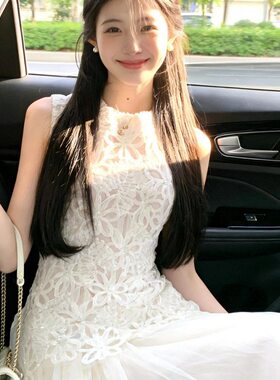 ZY71mm615漂亮连衣裙女新款无袖拼接裙白色背心裙子夏季度假长裙