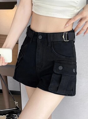 ZY629mm626黑色工装口袋牛仔短裤女夏季新高腰显瘦阔腿热裤裤子潮