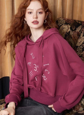 M9.23妖精的同款短款连帽卫衣女2023秋冬季新款小个子设计感时尚