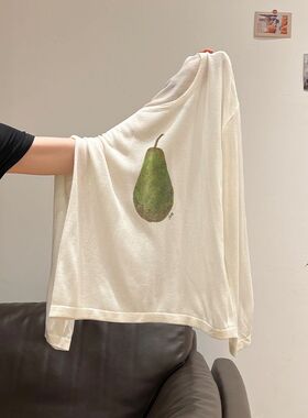 S011韩系印花圆领长袖防晒罩衫女2025夏季宽松显瘦甜美风休闲上衣