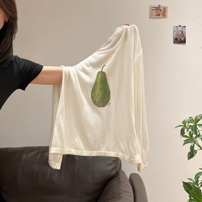 S011韩系印花圆领长袖防晒罩衫女2025夏季宽松显瘦甜美风休闲上衣