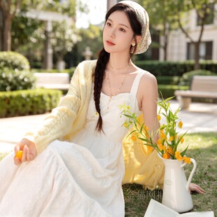 2026新款夏季显瘦连衣裙女度假风白雾星海法式吊带洋装女裙子