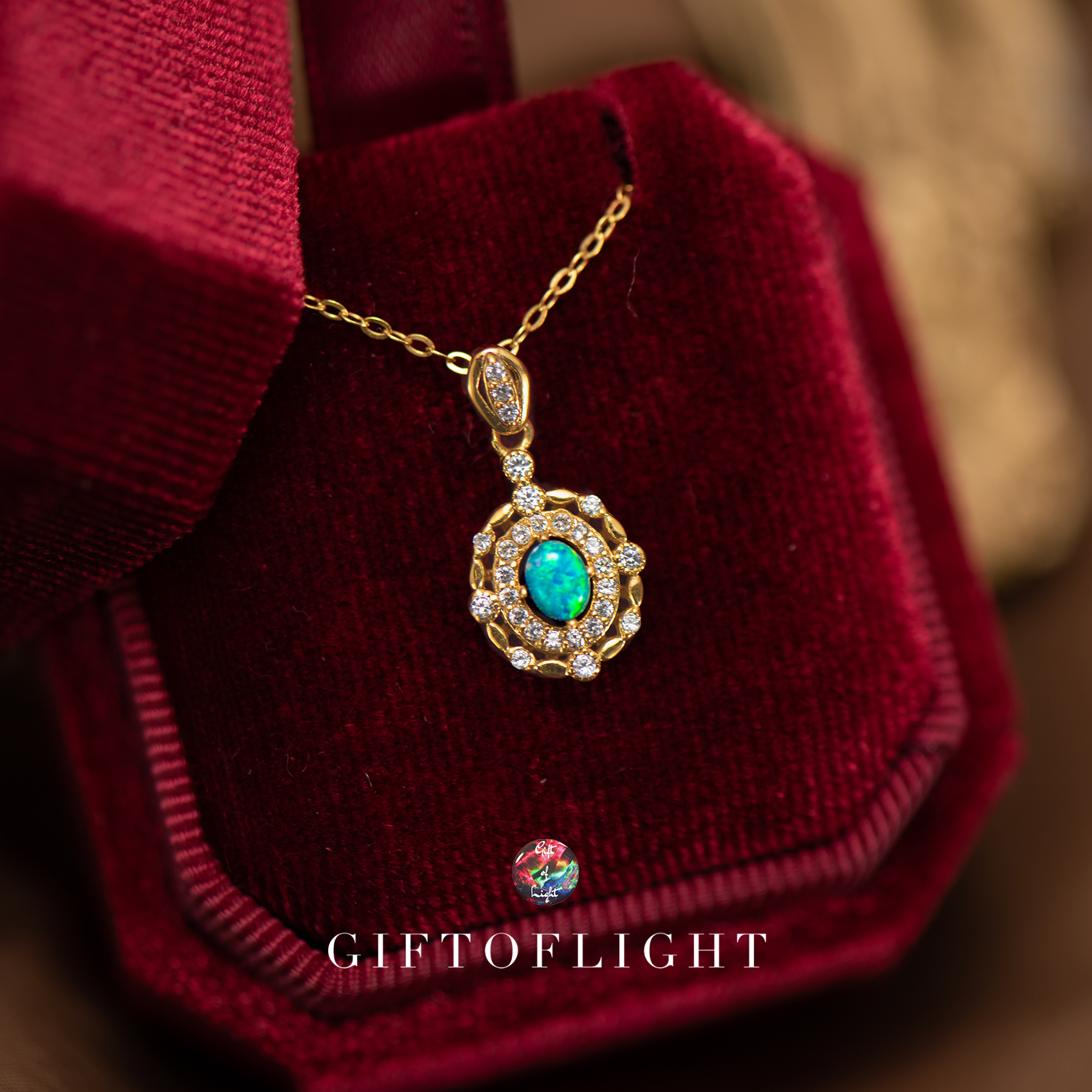GIFTOFLIGHT澳洲欧泊复古宫廷风项链银镀金小众设计感彩宝新款女