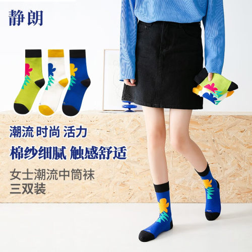 静朗女复古潮流中筒袜