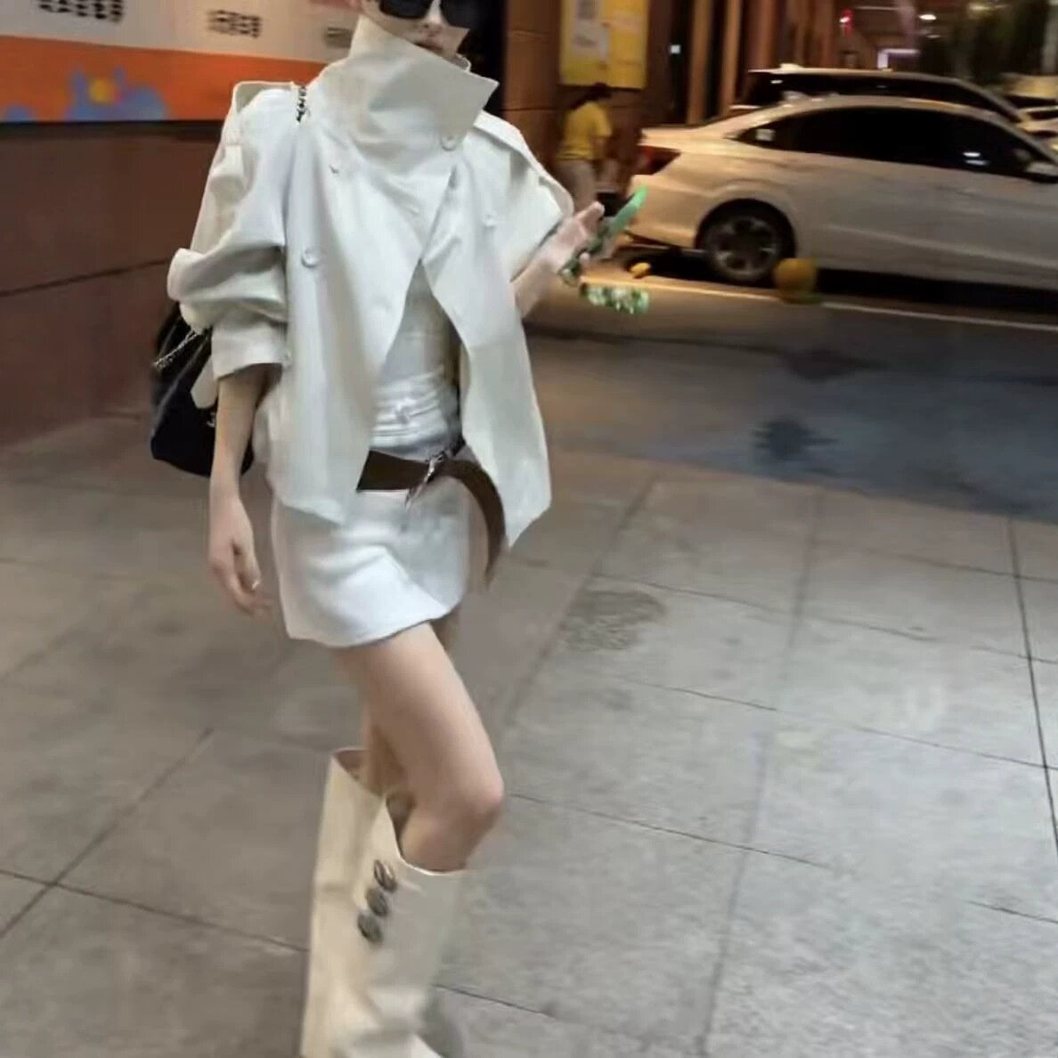 26683大爱美依缘2026秋季新款韩系小个子立领风衣高腰百搭短裙女