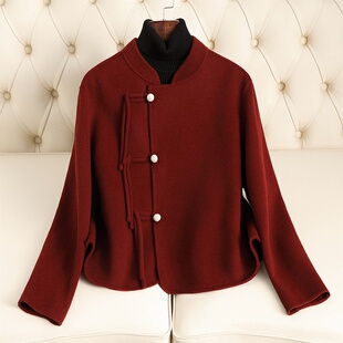秋冬新款双面羊毛大衣女高级感新中式短款小个子国风毛呢外套批发