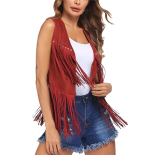 跨境欧美nazhada亚马逊外套女麂皮绒无扣中长款背心马甲外套开衫