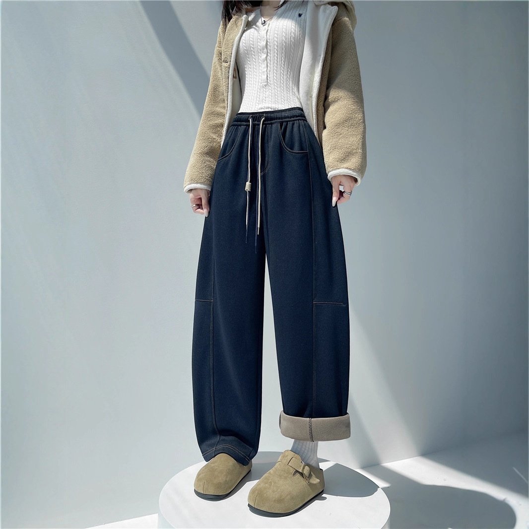 (复古牛仔)松弛腔调感立裁藏肉镰刀裤防褪色牛仔女冬季加绒阔腿裤,女装/女士精品,休闲裤,淘宝优惠券,粉丝福利购,淘宝优惠卷