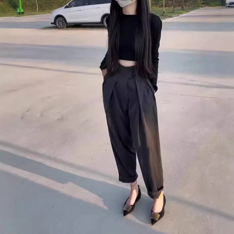 24713大爱美依缘2026秋季新款纯色长袖短款打底衫高腰休闲裤女装