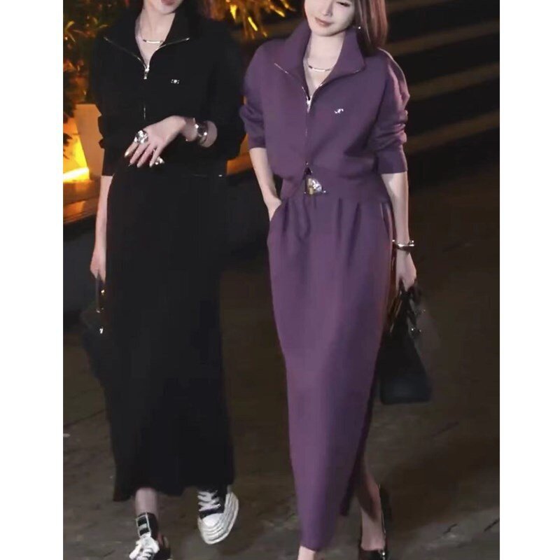 23693大爱美依缘2025秋季新款时尚休闲套装显瘦短款上衣半身裙女