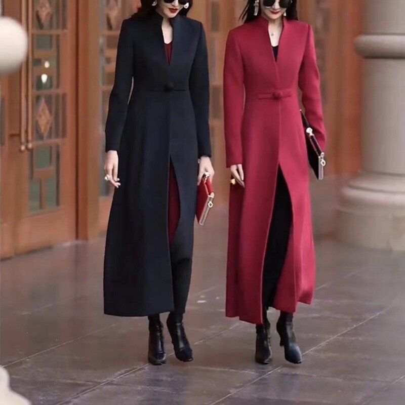 22897大爱美依缘2025秋冬新款长袖时尚长款风衣外套女修身显瘦潮