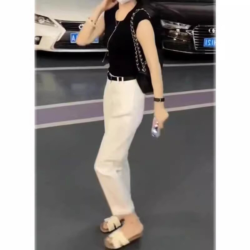 24318大爱美依缘2026夏季新款韩版休闲显瘦T恤高腰九分裤修身时尚
