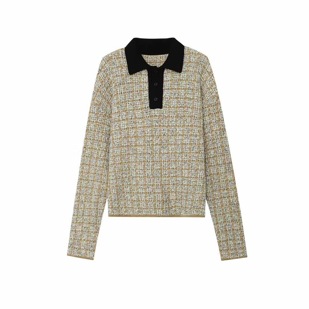 PB&ZA女装2025年春季新款 撞色格纹舒适质感针织POLO衫 3920445,女装/女士精品,衬衫,淘宝优惠券,粉丝福利购,淘宝优惠卷