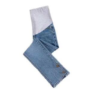 托腹裤 外穿九分阔腿裤 子烟管弹力牛仔裤 高腰长裤 孕妇 直筒宽松秋季