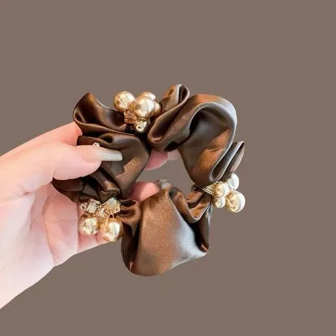 头绳发绳高级感气质肥肠简约缎面圈盘发珍珠黑色无痕耐用发圈大肠