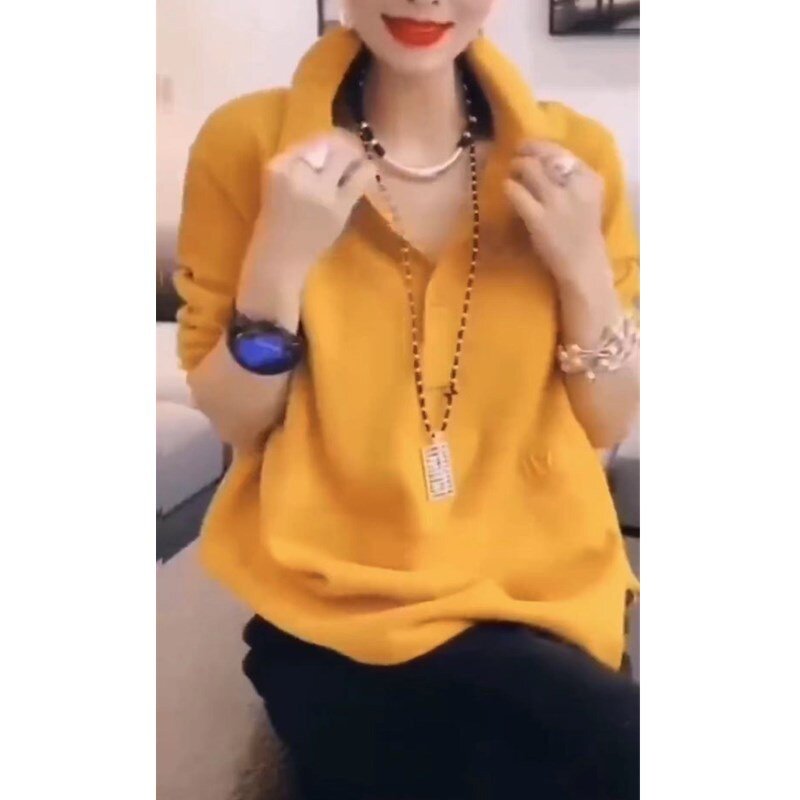 23650大爱美依缘2025秋季新款韩版纯色卫衣女套头翻领宽松显瘦潮