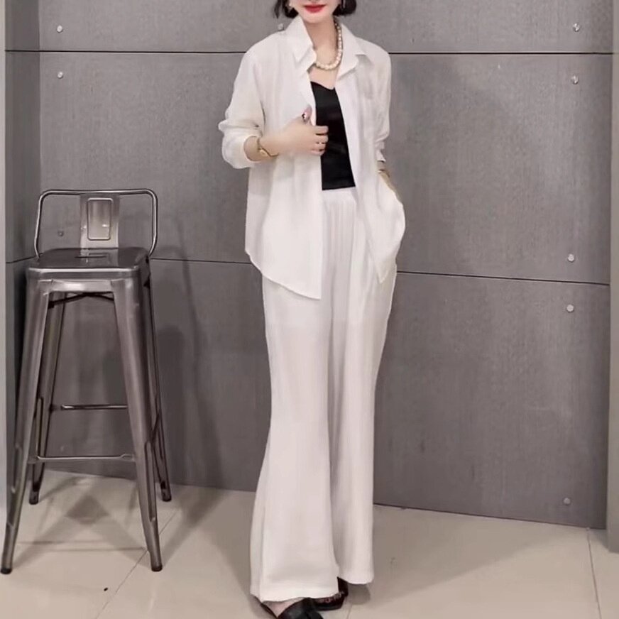 552563大爱美依缘2025夏季新款韩系松弛感休闲长袖衬衫长裤套装女