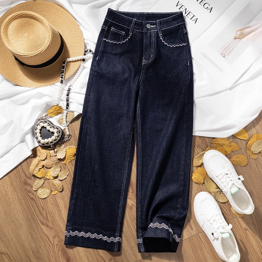 丹宁蓝直筒加绒牛仔裤女秋冬季2025新款高腰显瘦八分小个子烟管裤