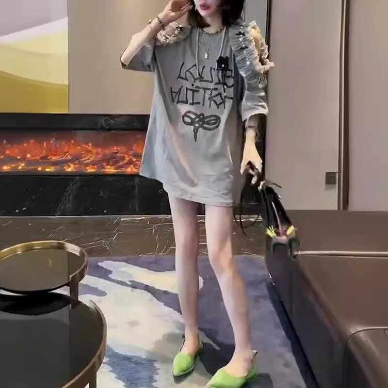 24186大爱美依缘2026夏季新款欧货宽松漏肩圆领连衣裙减龄宽松女