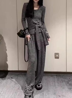 24705大爱美依缘2025秋季新款韩版时尚套装修身系带显瘦两件套女