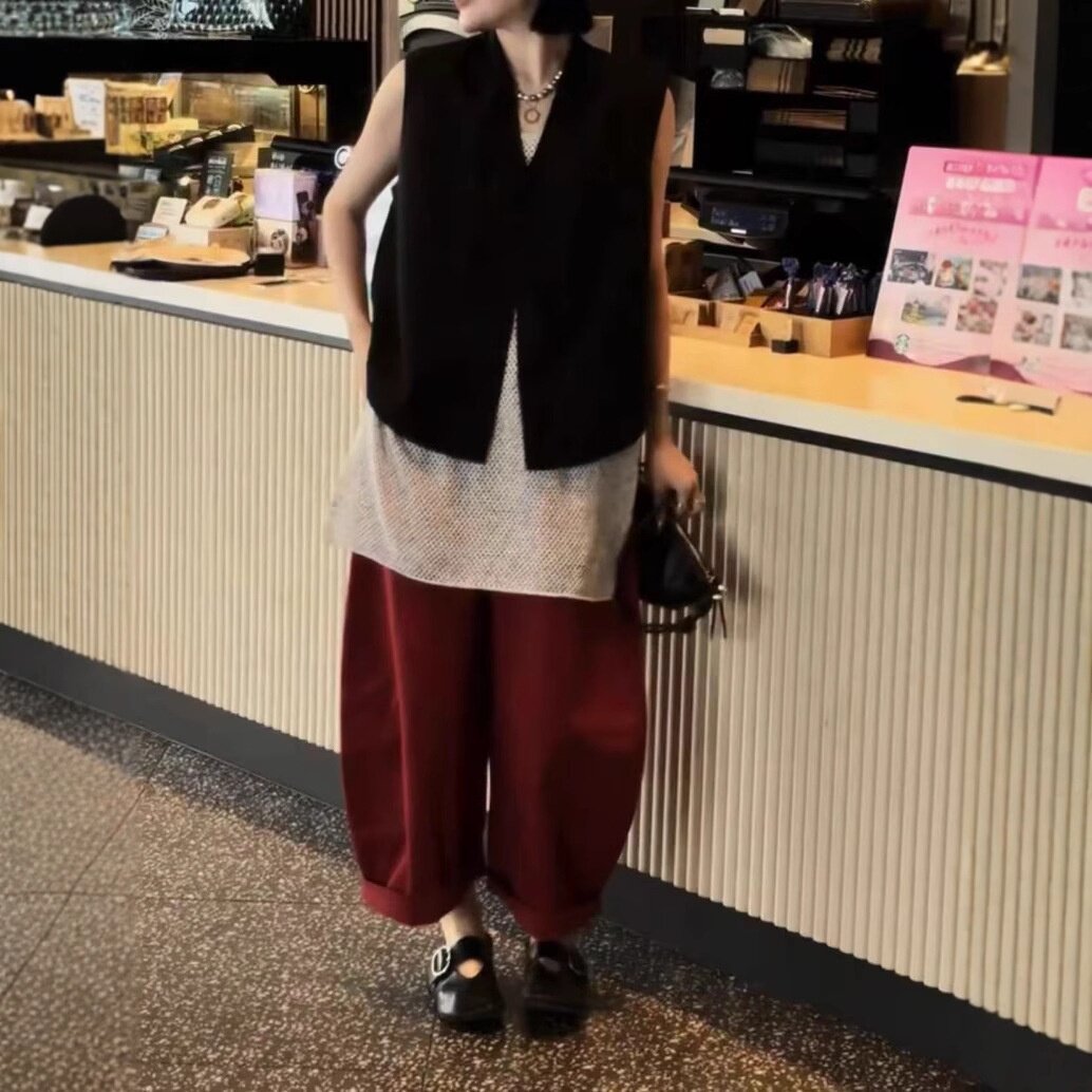 25626大爱美依缘2025夏季新款韩版无袖纯色马甲宽松阔腿裤洋气女