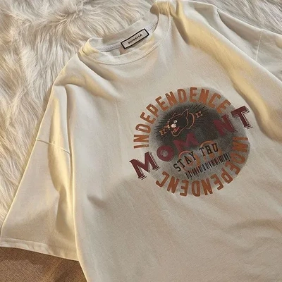 女夏t恤潮上衣服bf风美式情侣街头复古半袖宽松黑色原宿短袖