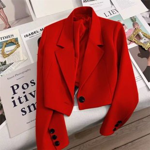 一粒扣西装 2026春秋新款 黑色短款 时尚 外套女通勤风气质 韩版