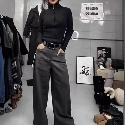 241202大爱美依缘2026新款修身高领半拉链上衣休闲加绒直筒裤女潮