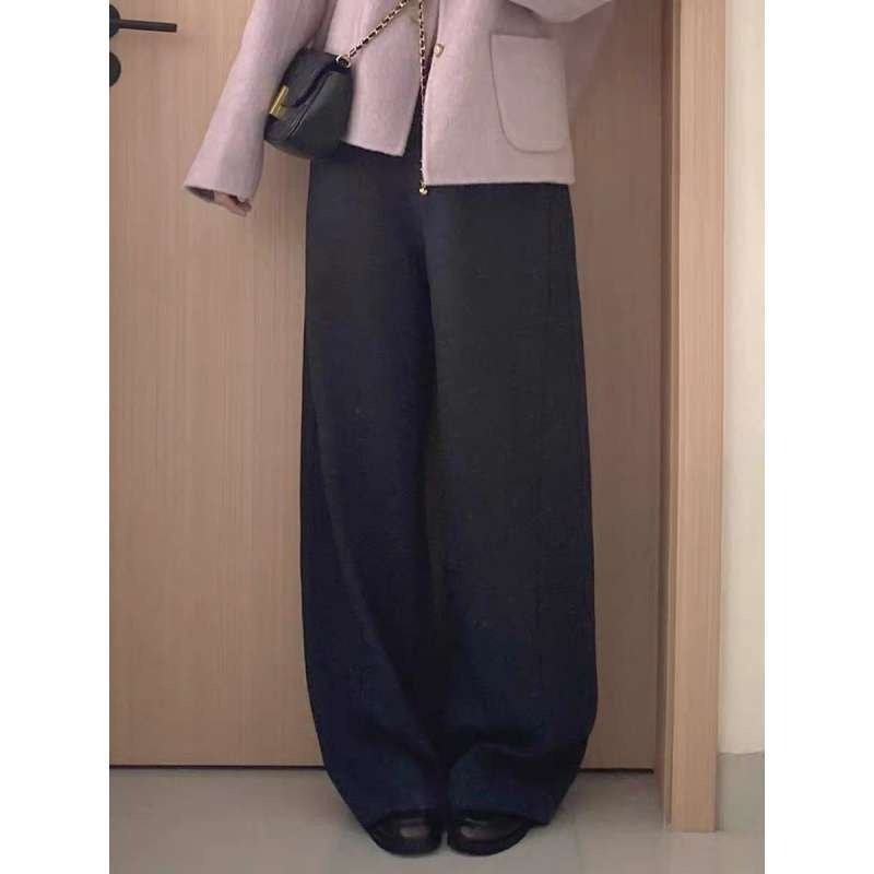 秋冬搭配一整套韩系穿搭正反两穿紫色毛呢外套内搭阔腿裤三件套装