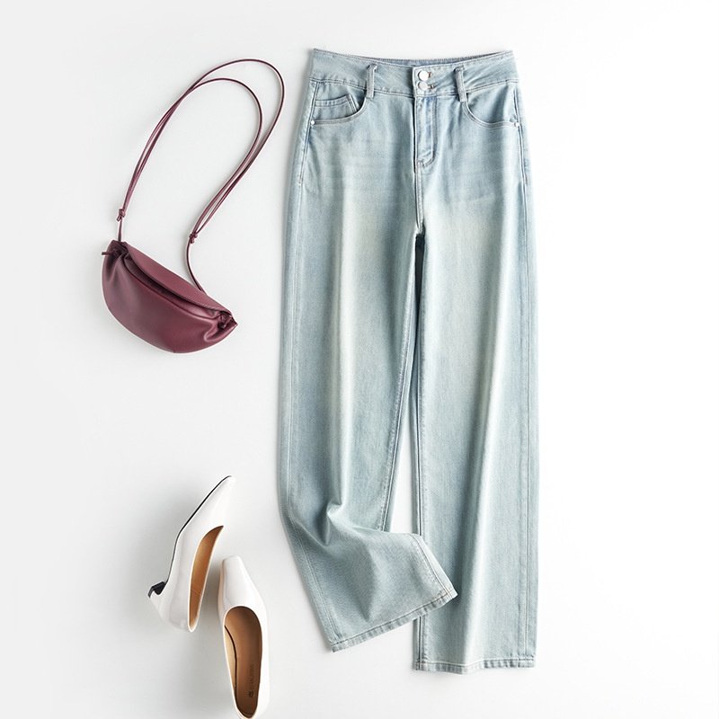 莱赛尔天丝+桑蚕丝阔腿裤25年秋季新款垂感高腰直筒裤女士牛仔裤