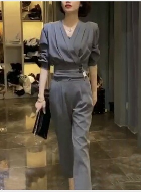 强217大爱美依缘时尚套装2025早秋新款灰色两件套女修身显瘦潮