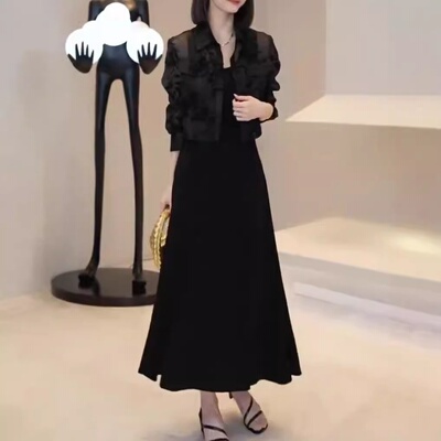 24862大爱美依缘2026新款盘扣提花翻领短外套中长款连衣裙显瘦女