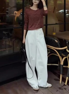 24653大爱美依缘2026早秋新款韩版套头简约T恤高腰休闲阔腿裤显瘦