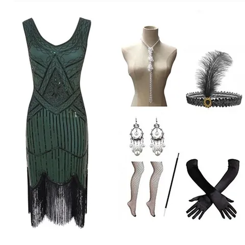 复古流苏爆款1920s礼服速卖通亮片wish外贸年会订珠新款手工