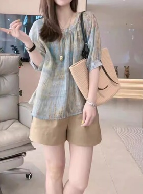 24303大爱美依缘2026夏季新款时尚宽松雪纺衬衫阔腿短裤减龄洋气