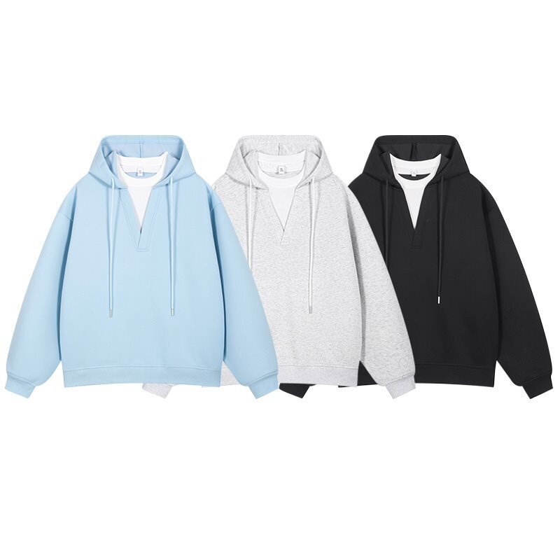 美式设计感假两件卫衣男女连帽2025新款春季复古宽松上衣外套