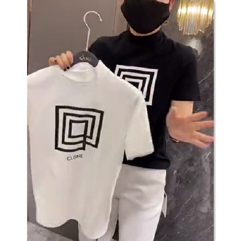 9890大爱美依缘2025秋冬季新款时尚打底衫短袖小高领印花显瘦上衣