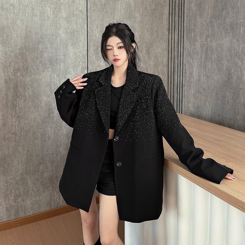 韩系高级感西装外套女长袖2025春季新款小众设计感烫钻西服上衣潮