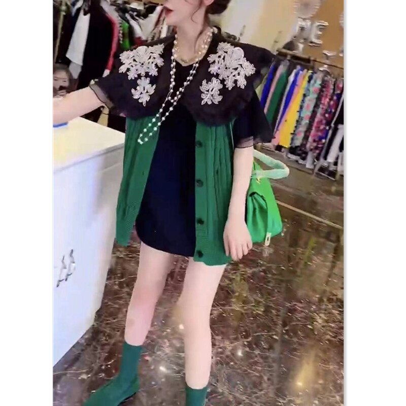 88290大爱美依缘2025新款洋气娃娃领短袖T恤宽松休闲马甲时尚女