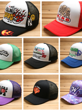 欧美小众春夏季街头玩味海绵高顶弯檐货车帽网眼棒球帽truck cap