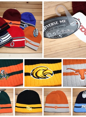 ncaa美版北卡杜克大学球队秋冬刺绣条纹拼色双面毛线针织帽滑雪帽