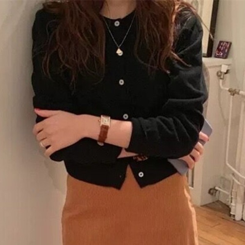 秋冬澳洲初剪纯羊毛开衫女短款圆毛针织衫