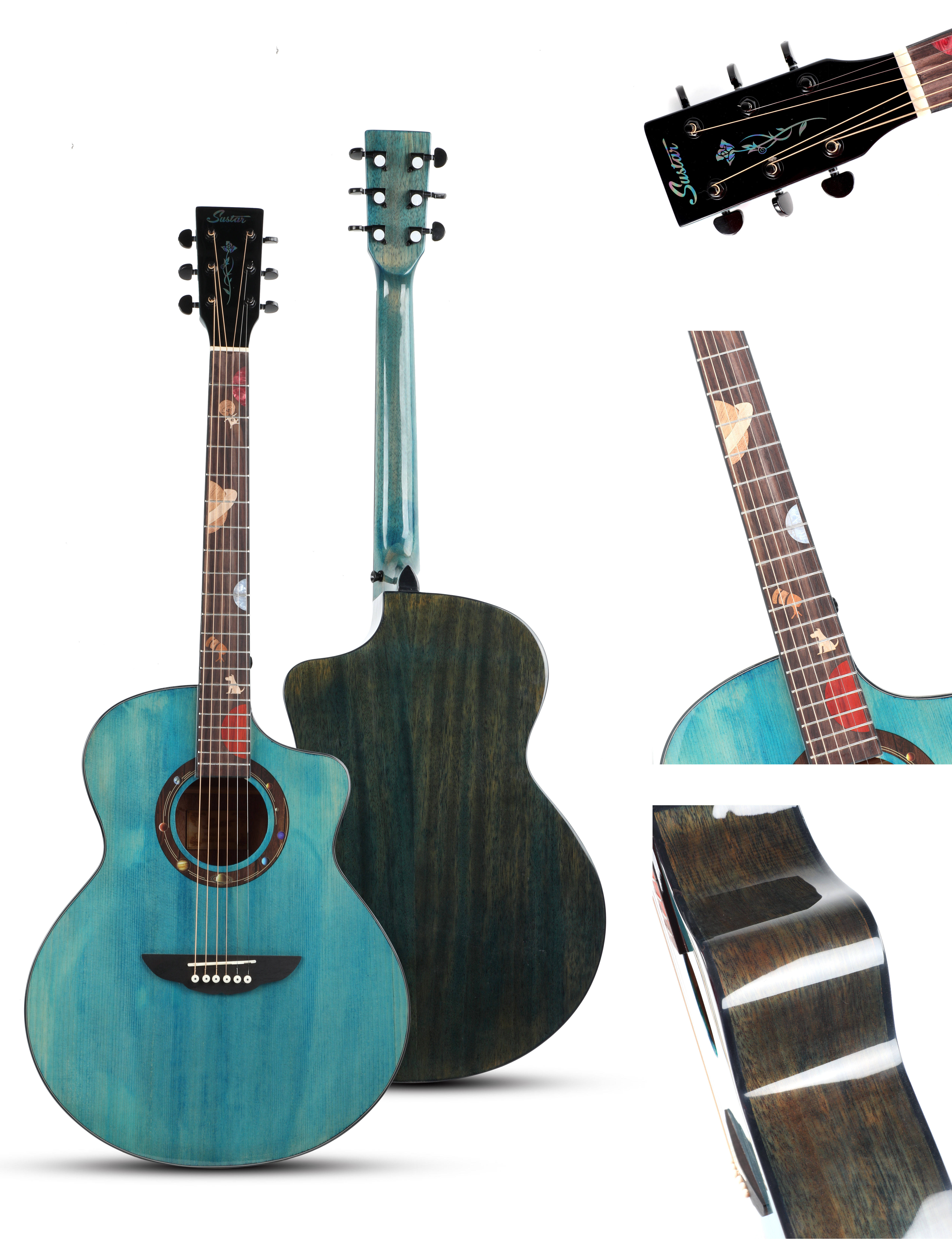 苏士达a-5型40寸民谣吉他云杉木黑色亮光面单琴初学者款 jf桶正安