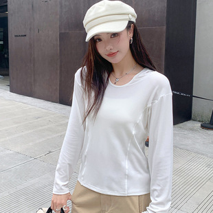 2026新款同款连帽U领长袖上衣T恤女2026春款时尚修身卫衣针织打底